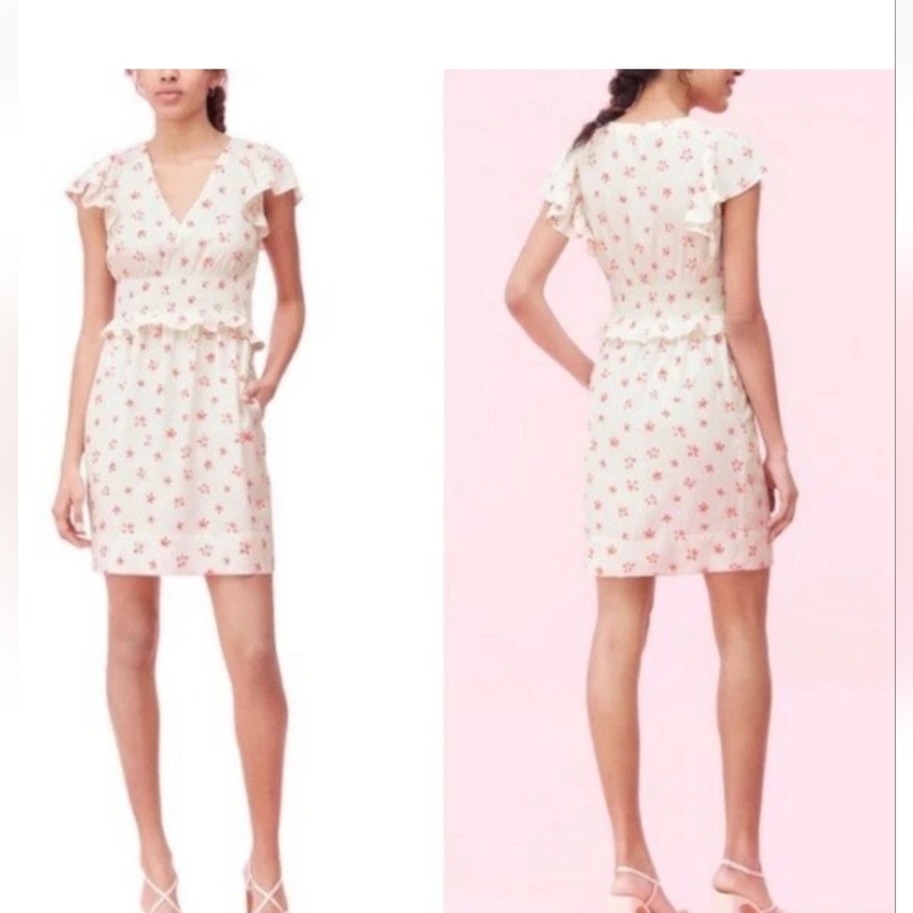 Rebecca Taylor Maui Floral Jacquard Pastel Print Ruffle Sleeve Dress Small